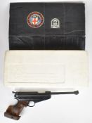Feinwerkbau Model 65 .177 target air pistol with adjustable textured wooden grip and sights,