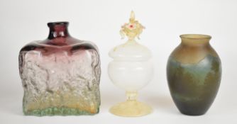 Three pieces of glassware comprising Gallé cameo glass vase decorated with a mountainous