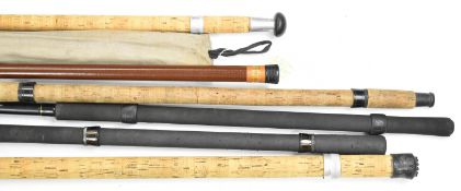 Seven split cane, carbon fibre and fibreglass coarse and carp fishing rods including Chapman 'The