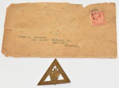 WW1 'On War Service' badge for Miss D Vernon numbered 246301 with a letter dated November 18th