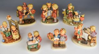 Seven Goebel Hummel larger figural groups including First Love, Wishes Come True, School Girls and
