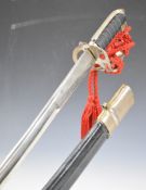 India tourist / souvenir sword with bound grip, 79cm decorated curved blade and scabbard. PLEASE