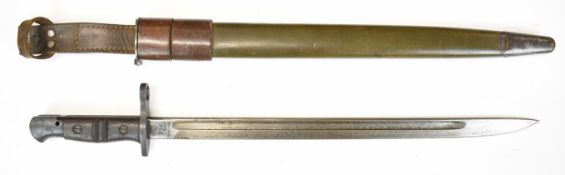 American WW1 Remington bayonet with some good stamps to ricasso, 43cm fullered blade, scabbard and