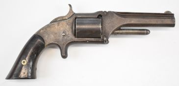 Smith & Wesson .32 rimfire five-shot single-action revolver with sheath trigger, shaped wooden grips