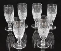 Set of six Waterford Crystal Colleen cut glass wine / Champagne glasses, 15cm tall.