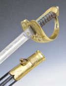Royal Navy sword by Manton & Co England with lion head pommel, fouled anchor motif to guard, leather