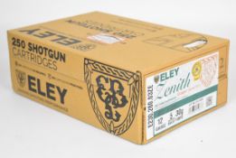 Two hundred and fifty 12 bore Eley Zenith Copper Game Shot 30g 5 shot shotgun cartridges, in