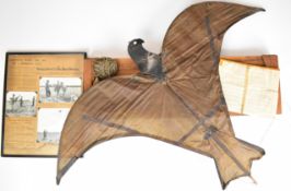 P Dart of London Victorian sportsman's kite in the form of a hawk with wooden frame and silk