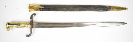 German 1871 pattern bayonet with brass grip, E Wilhelm to the ricasso, stamped W&S to spine of 46.