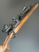 CZ 550 6.5x55mm bolt-action rifle with chequered semi-pistol grip and forend, raised cheek piece,