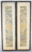 Pair of 19th / 20thC Chinese embroidered cuffs or panels, 49 x 8.5cm