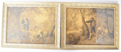 A pair of Victorian German shooting / hunting prints monogrammed 'DAM' featuring poachers shooting