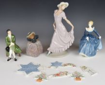 Royal Doulton and Nao figurines and a Raymond Briggs Snowman mobile, tallest 25cm