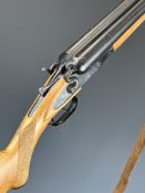 Baikal T03-66 12 bore side by side hammer action shotgun with engraved scenes of birds and dogs to