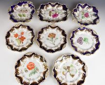 Davenport 19thC dessert service with gadrooned, pierced and gilt rims and floral decoration, largest