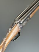 Zabala 12 bore side by side shotgun with engraved locks, underside, trigger guard thumb lever and