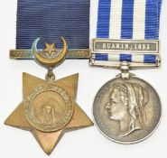 British Army medal pair comprising Egypt Medal 1882-89 and Khedives Star named to 7565 Pte F