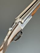 AYA Yeoman 12 bore side by side shotgun with chequered grip and forend, double trigger and named
