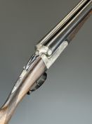 Spanish The Sabel 12 bore side by side shotgun with border engraved locks, underside, trigger