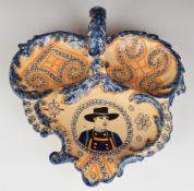 Henri Quimper trefoil basket with portrait decoration, W32 x H16cm