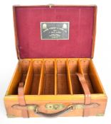 James Purdey & Sons brass and leather bound oak double shotgun cartridge magazine with fitted