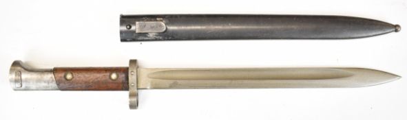 Austrian bayonet 1895 pattern bayonet with wooden grips, 30cm single edged blade and scabbard.