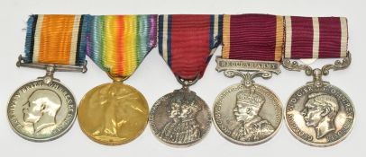 Royal Artillery medal group of five comprising WW1 War Medal and Victory Medal named to 128281