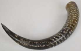 Crimea War interest carved horn for the 77th East Middlesex Regiment casualties during the