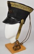 British Army 'Belltop' shako with lace to top, brass chin straps, bugle badge to front, Hamburger