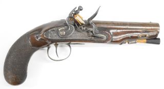 Dunderdale Mabson & Labron flintlock coat pistol with named and engraved lock, engraved hammer,