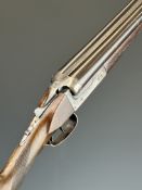 Belgian 12 bore side by side shotgun with chequered grip and forend, double trigger and 27.5 inch