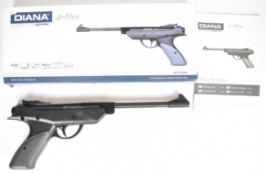 Diana p-five Action .177 target air pistol with textured grip and adjustable sights and trigger,