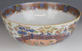 19thC Chinese famille verte pedestal bowl with court garden and dragon decoration, diameter 26 x