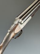 J Blanch & Son 12 bore side by side shotgun with named locks, line engraved underside, trigger