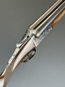 AYA Yeoman 12 bore side by side shotgun with chequered grip and forend, double trigger and named