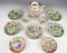 19th or early 20th century Chinese famille verte and famille rose plates, tea bowls, saucers etc,
