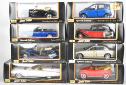 Eight Maisto 1:18 scale diecast model cars to include Volkswagen Cabriolet , Mercedes-Benz 300S,