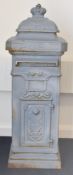 Cast iron 19th century style postbox with horn motif and crown to top, height 98cm