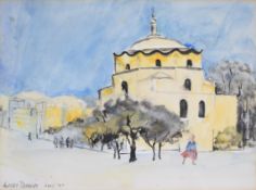 Audrey Torrero watercolour the dome of Mosta Rotunda, Malta, signed and dated 87 lower left 25.5 x