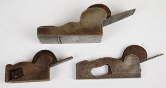 Three Norris or similar vintage woodworking planes, one with Sorby iron, length of longest 19cm