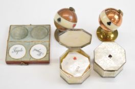 Mother of pearl playing pieces with elaborate decoration and with coloured suit symbol and numbering
