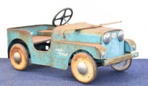 Tri-ang or similar 'Land-Rover' pressed steel children's pedal car with turquoise body, silver hubs,