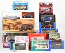 Seventeen Corgi, Hotwheels, Minichamps, Pauls Model Art and similar diecast model cars, all in