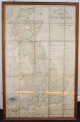 George Bradshaw for James Walker 1839 Map of the Railways of Great Britain, in glazed frame, overall