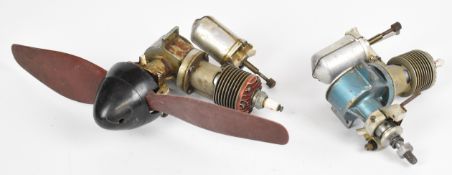 Two Mechanair vintage model aeroplane spark ignition petrol engines, one with blue painted