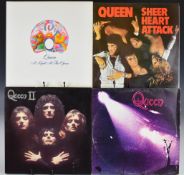 Seven Queen LPs comprising Queen, Queen II, Sheer Heart Attack, A Night At The Opera, A Day At The