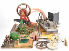Live steam engines, parts and accessories to include beam engine, horizontal engine, Stuart