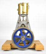 Large vertical single cylinder live steam engine, similar in size to a Stuart 5A, with spoked