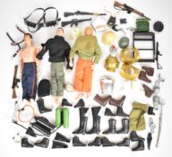 Three vintage Palitoy Action Man figures, two flock haired and one painted, together with a