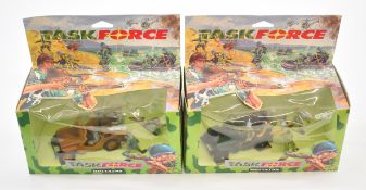 Two Britains Task Force sets comprising Camouflaged Jeep 7610 and Desert Storm Jeep 7611, both
